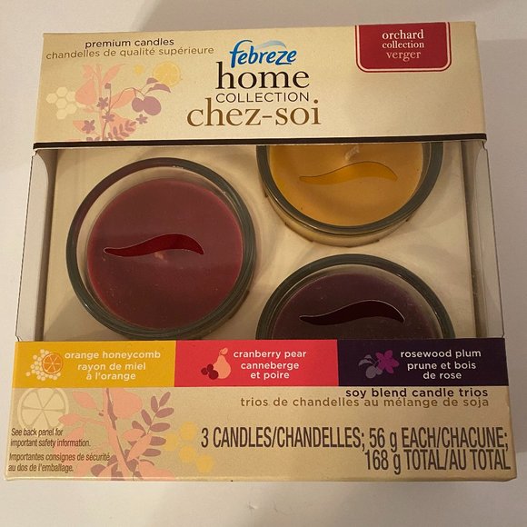 Febreze Home Collection Set Of 3 Soy Candles Orchard Collection - Picture 1 of 3